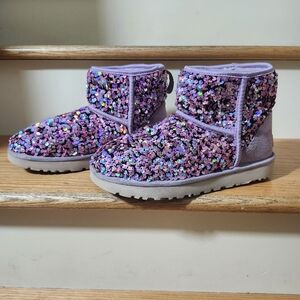 UGG Classic Mini Stellar Sequin Lilac Frost Boots Size 8